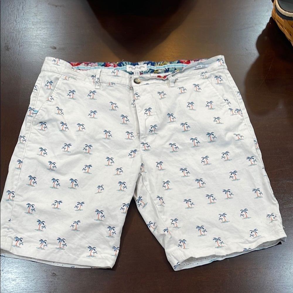 Denim & Flower White Shorts with Blue Floral Trim